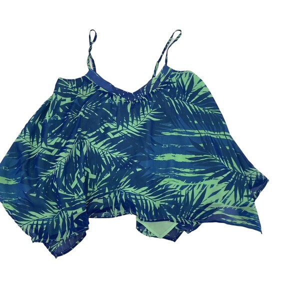 Design Lab Lord & Taylor Womens Blue Leaf Print Cropped Blouse Top Size XS - Picture 1 of 6